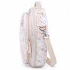Side view of ZINGCRATER Patchwork embroidery project bag showing dual compartments, zippers and detachable shoulder strap