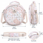 Size and dimensions view of ZINGCRATER Patchwork embroidery project bag measuring 12.5 x 12.5 x 2.5 inches