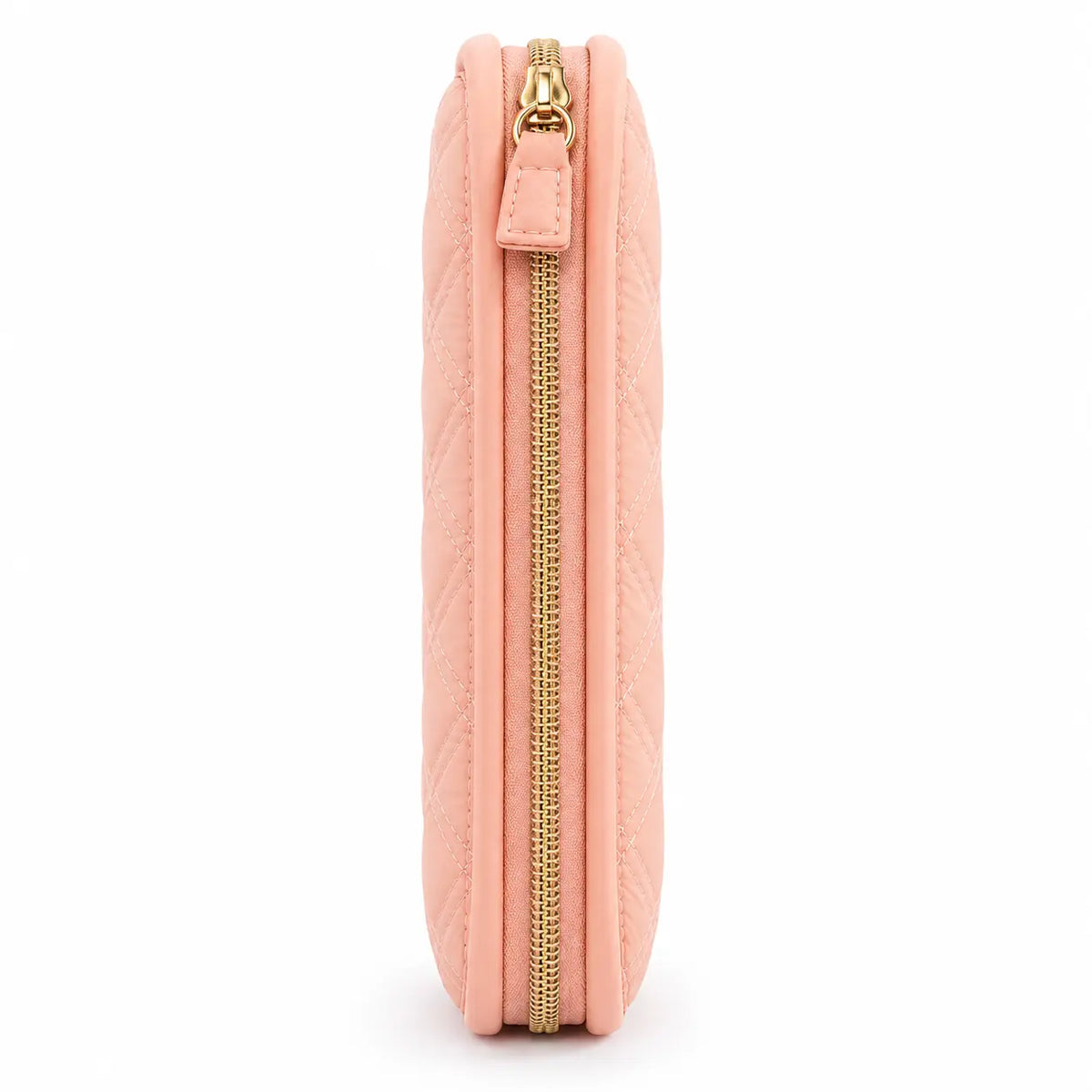 Side view of ZINGCRATER pink crochet hook case with slim zippered design