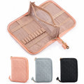 Open ZINGCRATER pink crochet hook organizer with elastic slots and clear zippered pockets