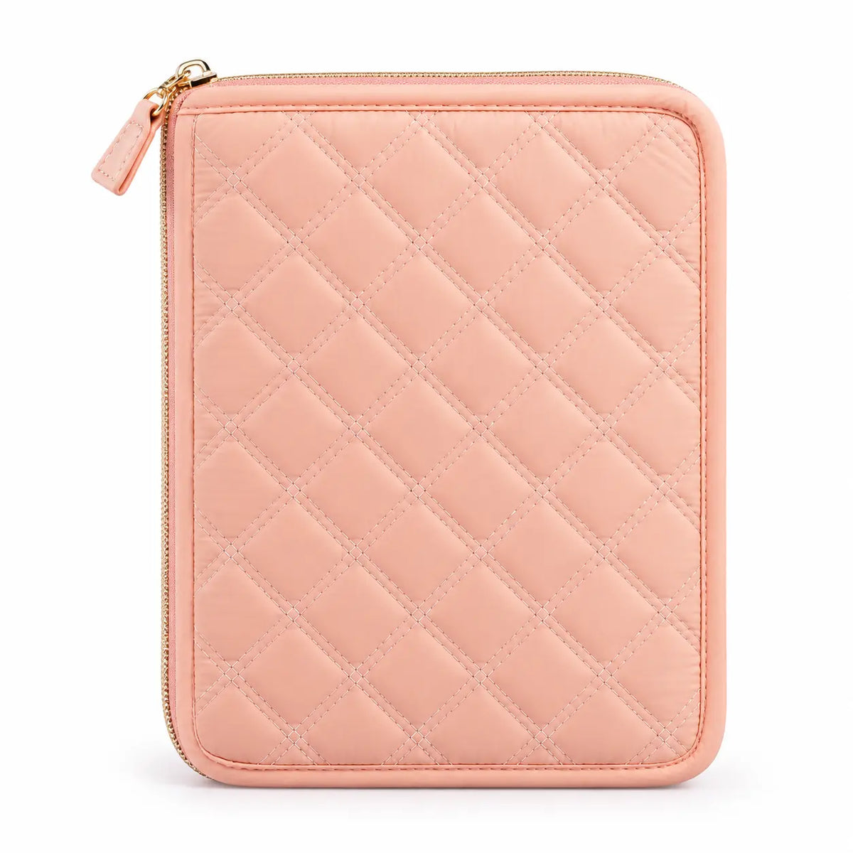 Back view of ZINGCRATER pink quilted crochet hook case with padded exterior