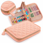 ZINGCRATER pink quilted crochet hook case with gold zipper, elastic slots and organized storage