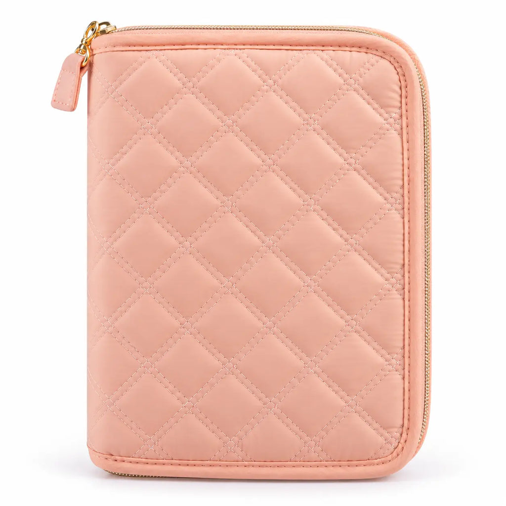 ZINGCRATER pink quilted crochet hook case with gold zipper and padded exterior