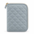 Back view of ZINGCRATER gray blue quilted crochet hook case with soft padded exterior