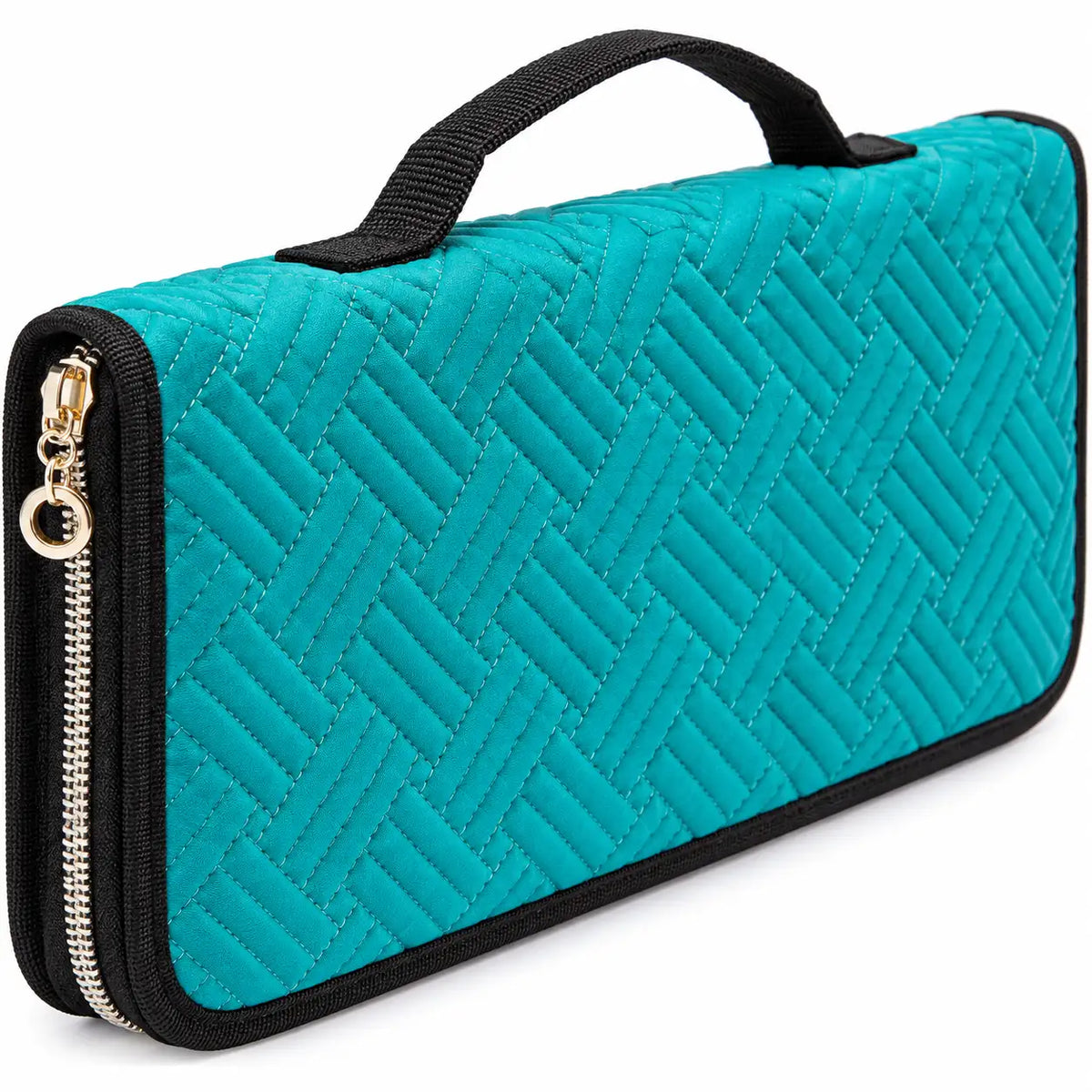 ZINGCRATER teal quilted knitting needle holder and portable travel case with zippered closure