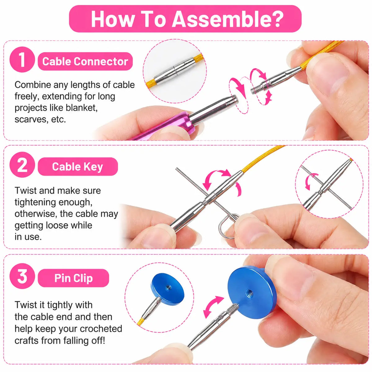 ZINGCRATER Tunisian crochet hook kit with interchangeable cable connectors, tightening keys and end caps
