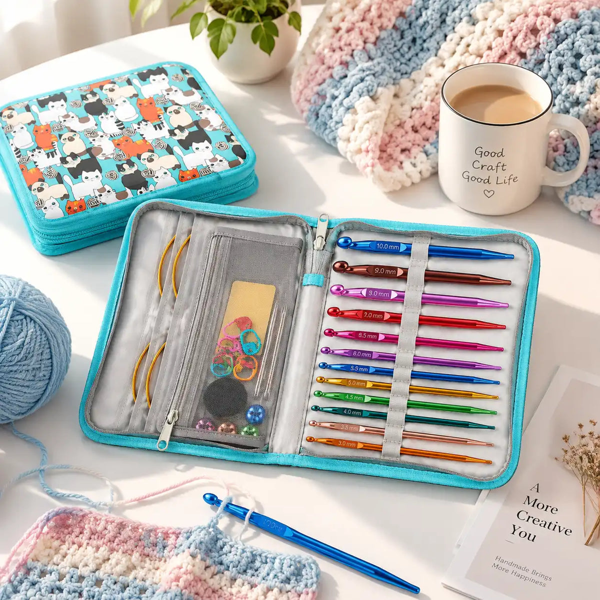 ZINGCRATER Tunisian crochet kit with crochet hooks, cables, accessories and portable storage organizer case