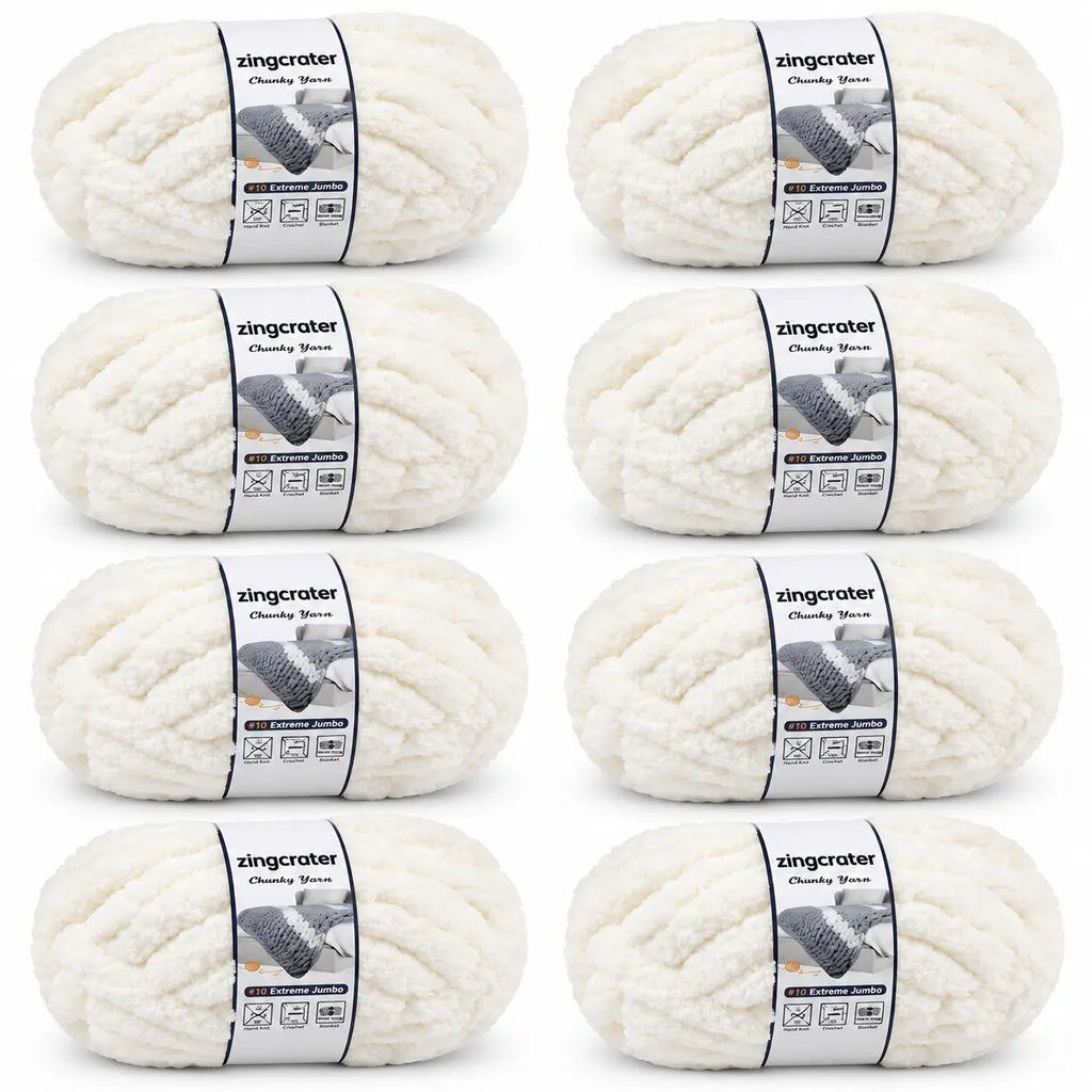 ZINGCRATER white chunky yarn 8-skein pack, #10 extreme jumbo yarn for hand knitting, crocheting and blanket projects