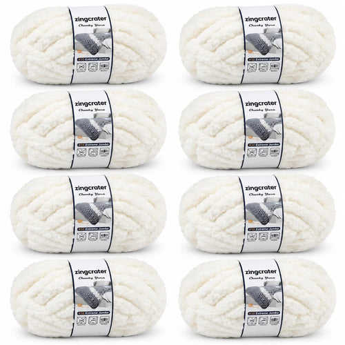 ZINGCRATER white chunky yarn 8-skein pack, #10 extreme jumbo yarn for hand knitting, crocheting and blanket projects